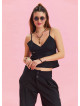 V Neck Thin Straps Black Summer Blouse 4438